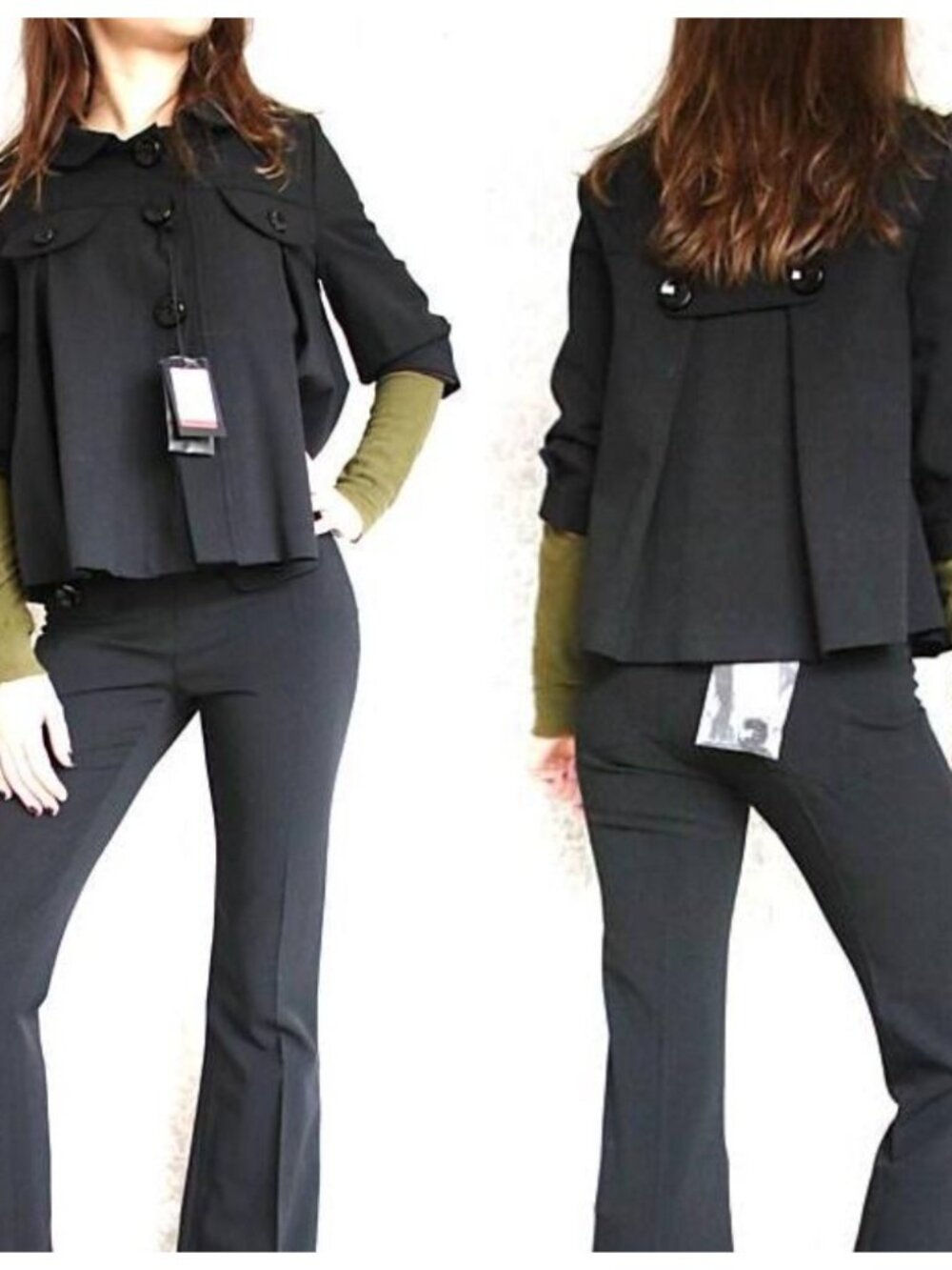 NWT Patrizia Pepe Italy Dark Gray Wool Pleated Cropped Jacket Blazer 42 S